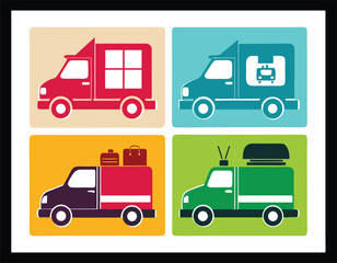 A simple colorful vector illustration of a delivery truck ‍set motion with a stylized design