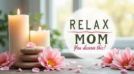 Relaxing mother's day spa setup at home peaceful ambience flowers and candles for moms well-being