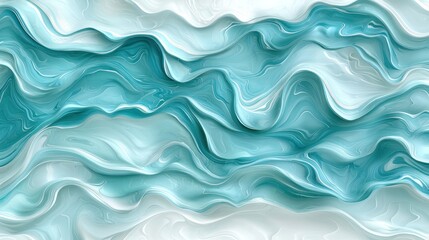 Obraz premium Abstract wavy design, turquoise and white background, digital art, possible use for wallpaper or website background
