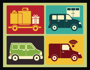 A simple colorful vector illustration of a delivery truck ‍set motion with a stylized design