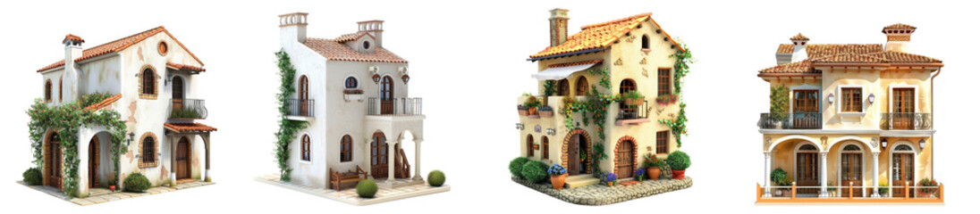 Collection of Mediterranean House isolate on transparency background