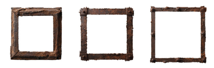 Rustic metal frames with weathered texture and unique style arrangement