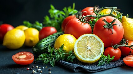 Fresh Veggies & Citrus for Dark Background.