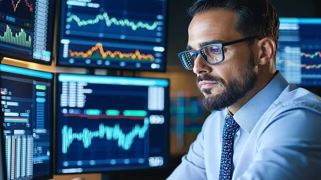 Analyzing investment strategies at a bustling global finance hub.