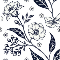 Elegant Dark Blue Floral Seamless Pattern Background Design Perfect for Textile Print