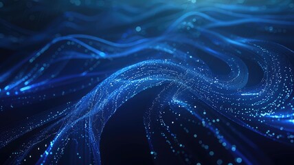 Abstract picture micro light sparkling particle represent data flow vivid flowing wave with high tech background, create digital effect scene perfect for energetic and fantasy wallpaper design. AIG53.