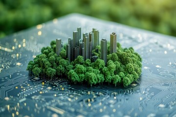 Urban Development with Smart Eco-Friendly Design on Circuit Board Concept for Future Cities