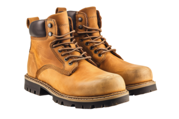 Pair of hiking boots on transparent background