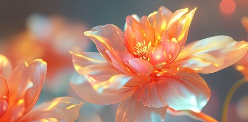 A close up image of a glowing peach colored flower