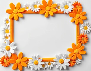 Obraz premium Bright yellow, orange, and white daisies surround a blank area, creating a vibrant frame full of warmth. Perfect for personalizing messages or celebrating nature's beauty Generative AI