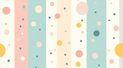 Seamless Pattern of Pastel Stripes and Polka Dots on Light Background