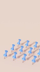Blue Push pins, 3d rendered illustration