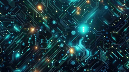 Abstract picture chip on complex circuit with digital technology style design and the electric light graphic show electronic components represent about processor algorithm process on computer. AIG53.