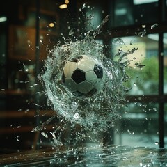 Naklejka premium Soccer ball in water splash