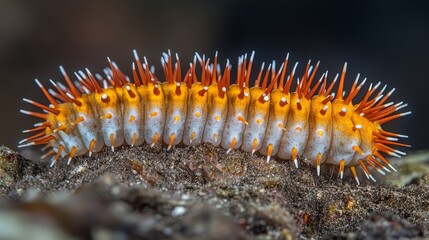 A zoomed-in image of a lively marine animal, revealing its detailed textures and bright colors, while emphasizing its unique anatomical features