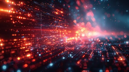 Obraz premium Abstract picture colorful light particle with digital technology style design connecting become dynamic of electric wave movement represent about flowing of data or structure of network system. AIG53.