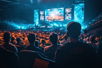 Exciting esports event with focused audience watching intense gaming competition on stage