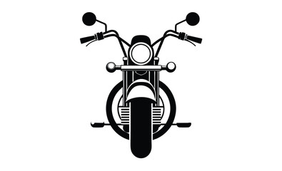 Chopper motorcycle front view, monochrome silhouette vector illustration