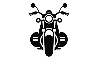 Chopper motorcycle front view, monochrome silhouette vector illustration