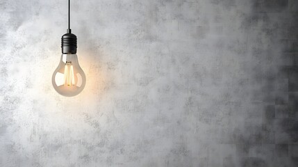 Elegant light bulb hanging on a wall of a white board illuminating the surrounding space with a warm glow