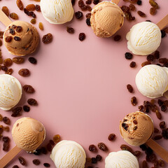 icecream arranged around with a space in the middle for inserting text to post on social media.