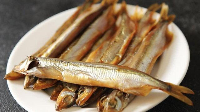 smoked capelin fish sprat vegetables dish fresh delicious gourmet food background on table rustic food top view copy space pescetarian diet
