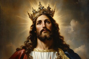 Fototapeta premium Majestic Portrait of a Crowned Figure Representing Divinity and Spiritual Majesty