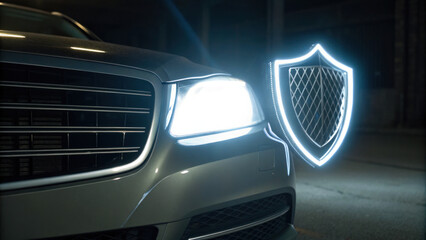 sleek car with glowing shield symbolizes importance of car insurance for protection and peace of mind