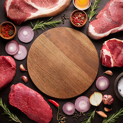 meat and spices arranged around with a space in the middle for inserting text to post on social media.