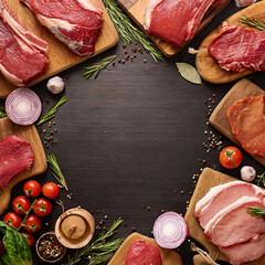 meat and spices arranged around with a space in the middle for inserting text to post on social media.