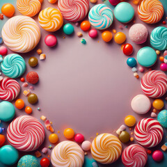 candy arranged around with a space in the middle for inserting text to post on social media.