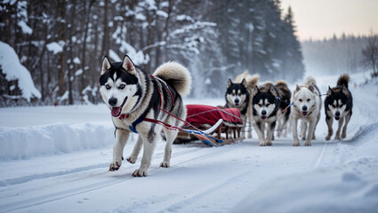 sled dogs in snow