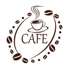 Vintage Coffee Shop Signboard Logo with Elegant Swirls and Cup Icon .