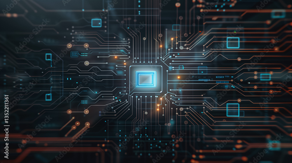 Poster digital brain: close-up of a computer's central processing unit (cpu), the 