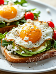 Fried Eggs on Avocado Toast with Cherry Tomatoes