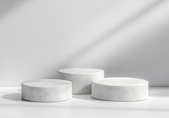 Concrete Round Pedestal Display with Sunlight Shadow Minimalist Mockup Template