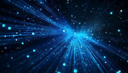 Fototapeta premium abstract visualization of high-speed data flow with glowing blue streams and particles on a dark backdrop