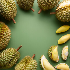 durian arranged around with a space in the middle for inserting text to post on social media.