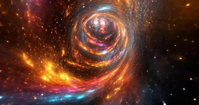 Cosmic vortex tunnel through space, bright colors, celestial event. Possible use Science fiction background