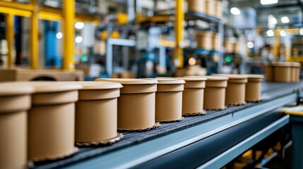 Production Line with Cardboard Boxes in a Modern Industrial Facility