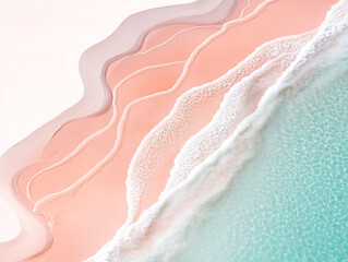 Fototapeta premium abstract, layered waves in shades of pink and white, with a turquoise section at the bottom. The overall effect is reminiscent of a serene, otherworldly landscape.