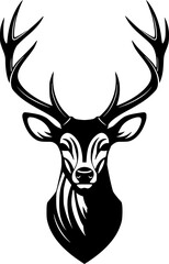 Naklejka premium Silhouette Black and White Deer Head Illustration, Antlers, Wildlife, Animal, Design vector 