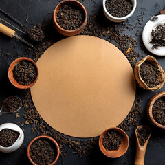 Chinese tea leaves arranged around with a space in the middle for inserting text to post on social media.