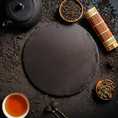 Chinese tea leaves arranged around with a space in the middle for inserting text to post on social media.