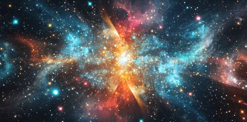 A colorful star field with nebulas and many glowing lights