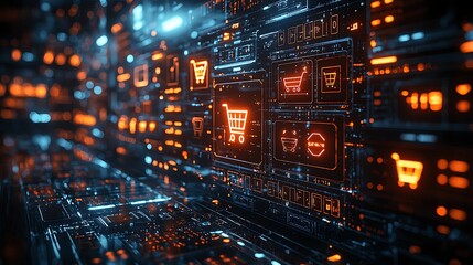 Fototapeta premium Bright glowing tech screen interface shop high resolution picture