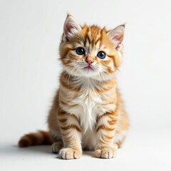 Obraz premium Fluffy British Shorthair kitten poses against pure white backdrop, gray, isolated