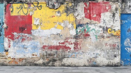Obraz premium Colorful Urban Wall with Peeling Paint and Graffiti Patterns