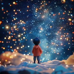 Obraz premium A small child gazing at the vast starry universe above