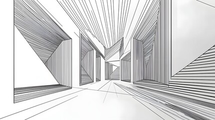 Abstract minimalist monochromatic corridor with converging lines